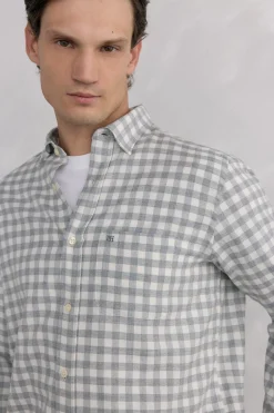 Pedro del Hierro Camisa cuadros franela tejido italiano Gris Best