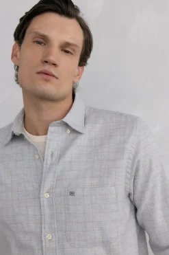 Pedro del Hierro Camisa cuadros franela tejido italiano Gris Hot