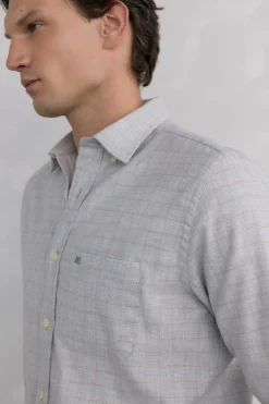 Pedro del Hierro Camisa cuadros franela tejido italiano Gris Hot