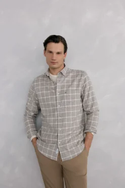 Pedro del Hierro Camisa cuadros franela tejido italiano Beige Online
