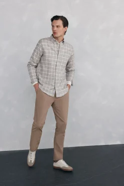 Pedro del Hierro Camisa cuadros franela tejido italiano Beige Online