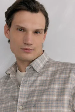 Pedro del Hierro Camisa cuadros franela tejido italiano Beige Online