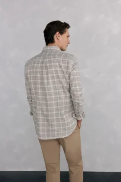 Pedro del Hierro Camisa cuadros franela tejido italiano Beige Online