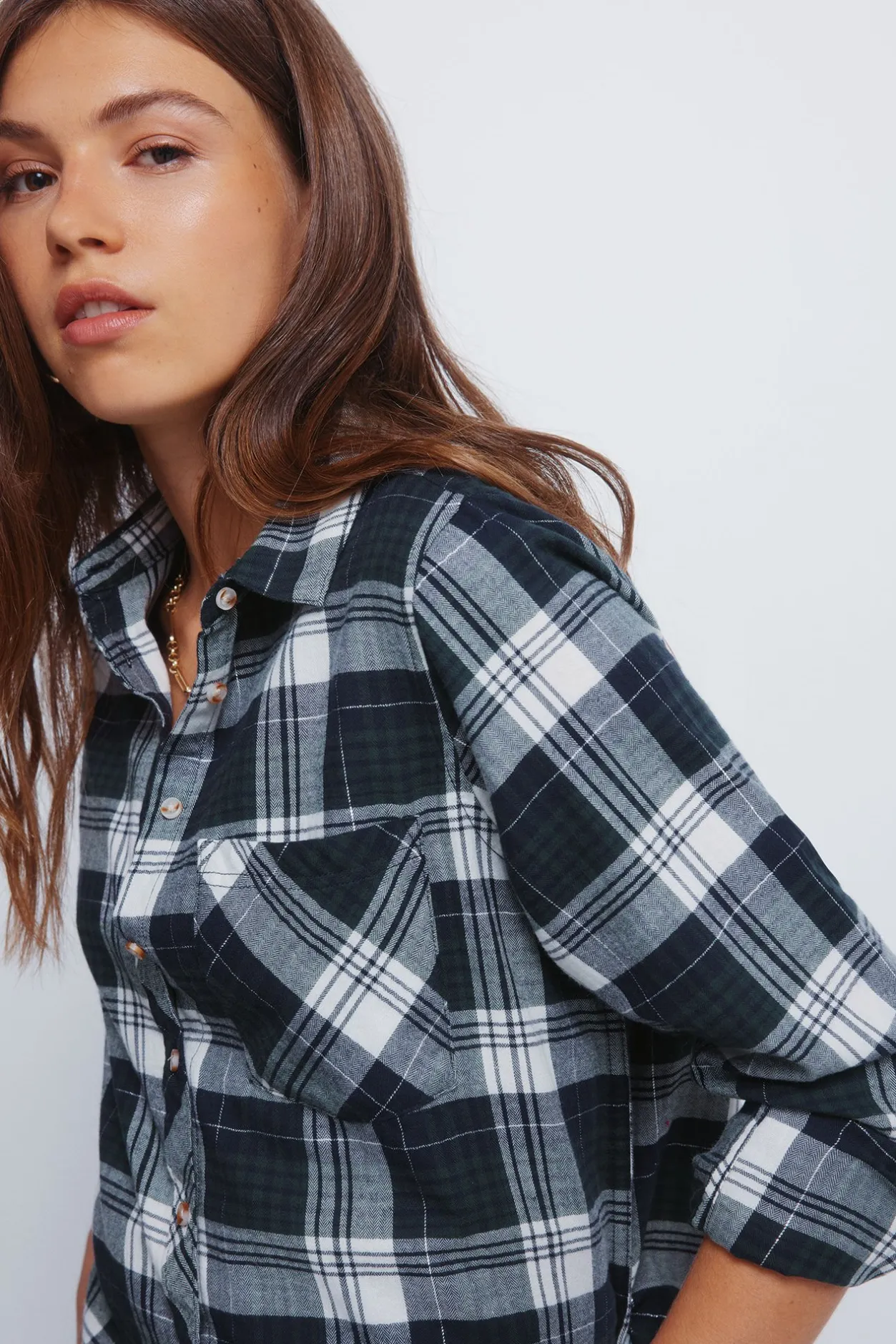 Springfield Camisa cuadros lurex bolsillo verde New