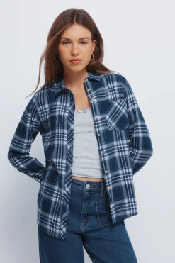 Springfield Camisa cuadros lurex bolsillo azul Hot