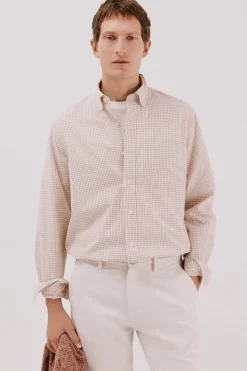 Cortefiel Camisa cuadros popelín Camel Sale