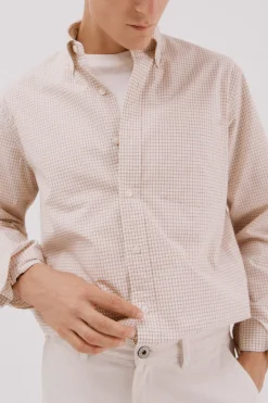 Cortefiel Camisa cuadros popelín Camel Sale