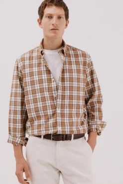 Cortefiel Camisa cuadros popelín Naranja Best