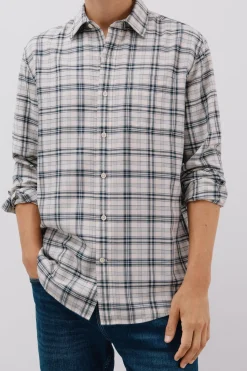 Cortefiel Camisa cuadros Tencel Marfil Hot