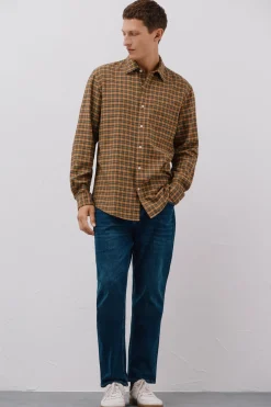 Cortefiel Camisa cuadros Tencel Estampado amarillo New