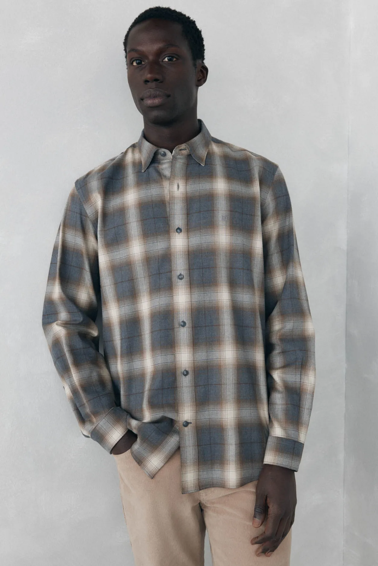 Pedro del Hierro Camisa cuadros Tencel Gris Sale
