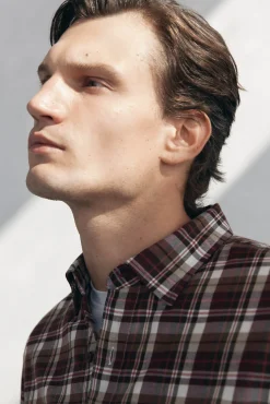 Pedro del Hierro Camisa cuadros Tencel Burdeos Outlet