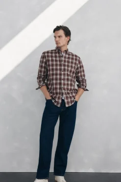 Pedro del Hierro Camisa cuadros Tencel Burdeos Outlet