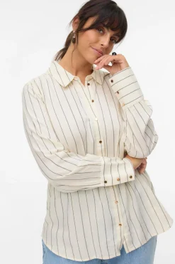 Vero Moda Curve Camisa de algodón de manga larga talla grande Beige Outlet