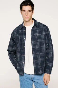 Selected Camisa de cuadros popelín. Azul marino Sale