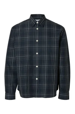 Selected Camisa de cuadros popelín. Azul marino Sale