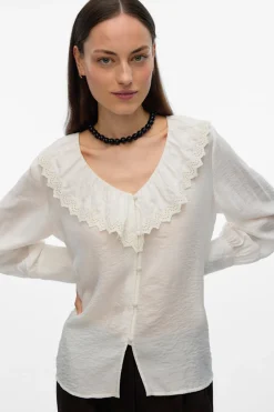 Vero Moda Camisa de cuello volante Blanco Hot