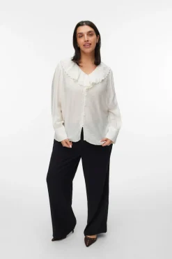 Vero Moda Curve Camisa de cuello volante talla grande Blanco
