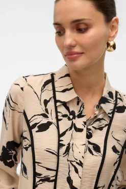 Vero Moda Camisa de manga larga con lineas bordadas Beige Best