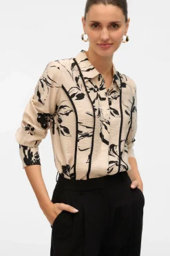 Vero Moda Camisa de manga larga con lineas bordadas Beige Best