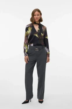 Vero Moda Camisa de manga larga cuello con lazada Negro