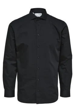 Selected Camisa de manga larga de vestir 100% algodón Negro New