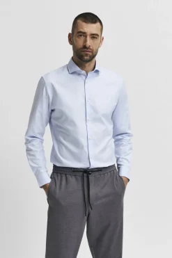 Selected Camisa de manga larga de vestir 100% algodón Azul Sale