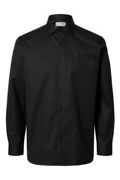 Selected Camisa de manga larga de vestir 100% algodón Negro Online