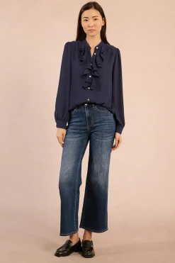 Molly Bracken Camisa de manga larga detalle volantes Azul marino Discount