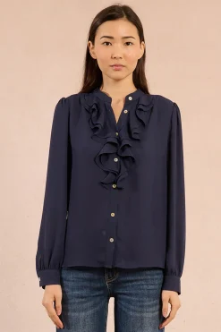 Molly Bracken Camisa de manga larga detalle volantes Azul marino Discount
