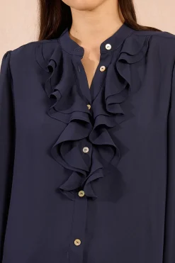 Molly Bracken Camisa de manga larga detalle volantes Azul marino Discount