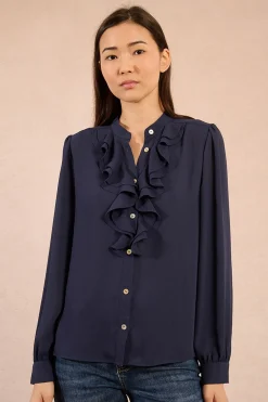 Molly Bracken Camisa de manga larga detalle volantes Azul marino Discount