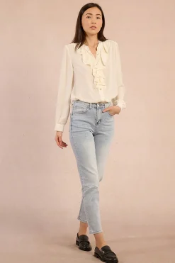 Molly Bracken Camisa de manga larga detalle volantes Marfil Clearance