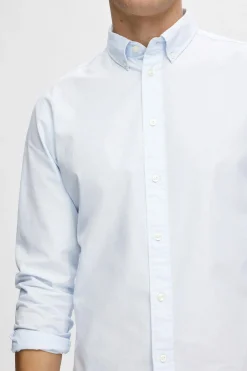 Selected Camisa de manga larga Slim Fit confeccionada con algodón reciclado Azul Sale