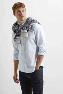Selected Camisa de manga larga Slim Fit confeccionada con algodón reciclado Azul Sale