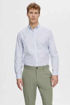 Selected Camisa de manga larga Slim Fit confeccionada con algodón reciclado Estampado blanco Outlet