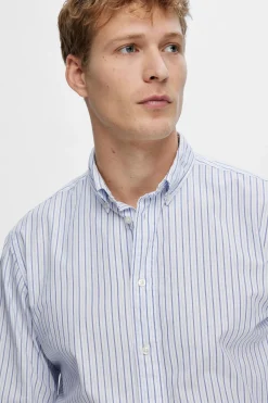 Selected Camisa de manga larga Slim Fit confeccionada con algodón reciclado Estampado blanco Outlet