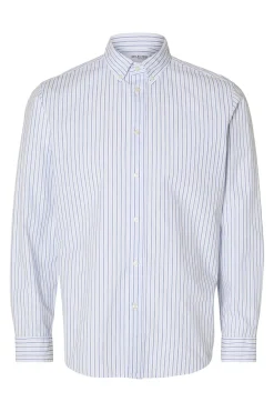 Selected Camisa de manga larga Slim Fit confeccionada con algodón reciclado Estampado blanco Outlet