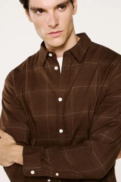 Selected Camisa de manga larga slim fit Marr&oacute;n Online