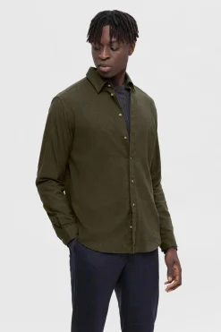 Selected Camisa de manga larga slim fit Verde oscuro Outlet