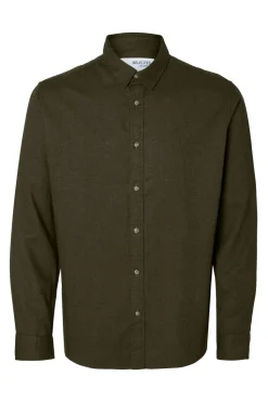 Selected Camisa de manga larga slim fit Verde oscuro Outlet