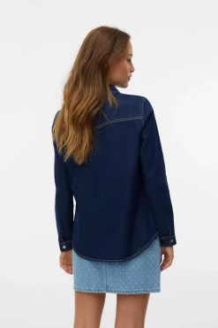 Vero Moda Camisa denim con bolsillos en el pecho Azul marino Sale