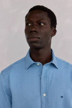 Pedro del Hierro Camisa denim tejido italiano Azul New