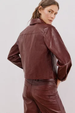 Cortefiel Camisa efecto piel Vino Clearance