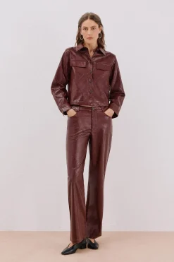 Cortefiel Camisa efecto piel Vino Clearance