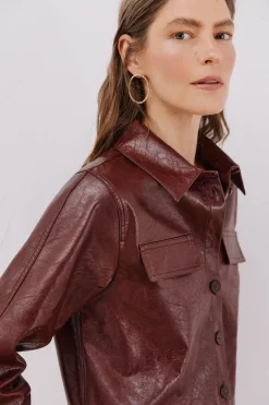 Cortefiel Camisa efecto piel Vino Clearance