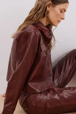 Cortefiel Camisa efecto piel Vino Clearance