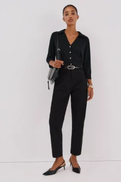 Cortefiel Camisa elástica botones Negro New