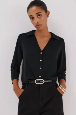 Cortefiel Camisa elástica botones Negro New