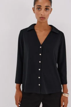 Cortefiel Camisa elástica botones Negro New